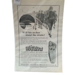 Vintage 1917 Wizard Will His Arches Stand the Strain Wizard Foot Ad Advertisemen